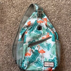 Tropical Flamingo Print Crossbody Sling Bag - Multicolor